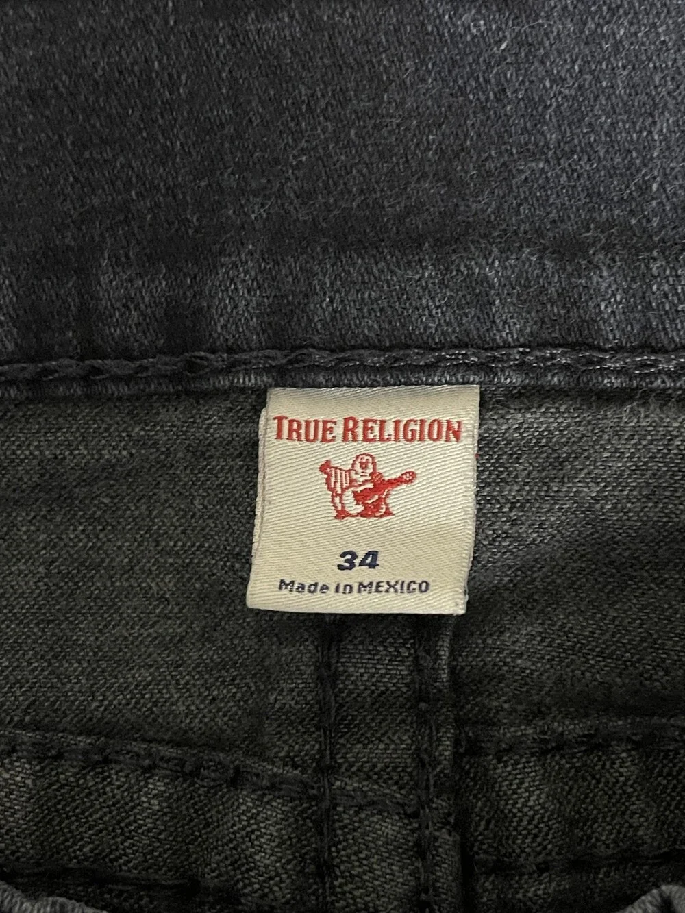 True Religion Geno Relaxed Slim Jeans Mens 35x34 Dark Blue Denim Geno Flap Big T